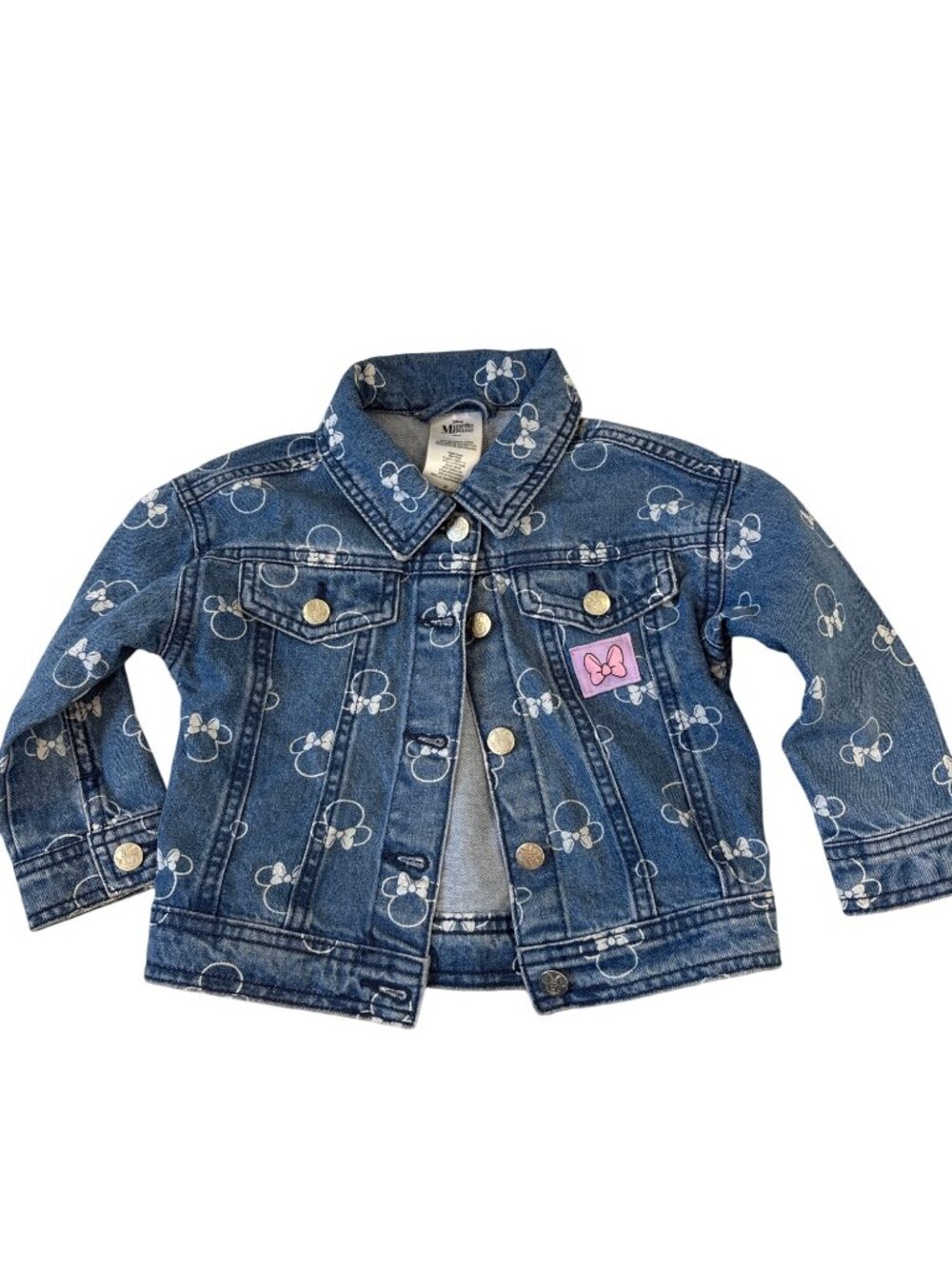 Disney Minnie Mouse Toddler Denim Jacket 2T Blue White Print Button-Up Cotton